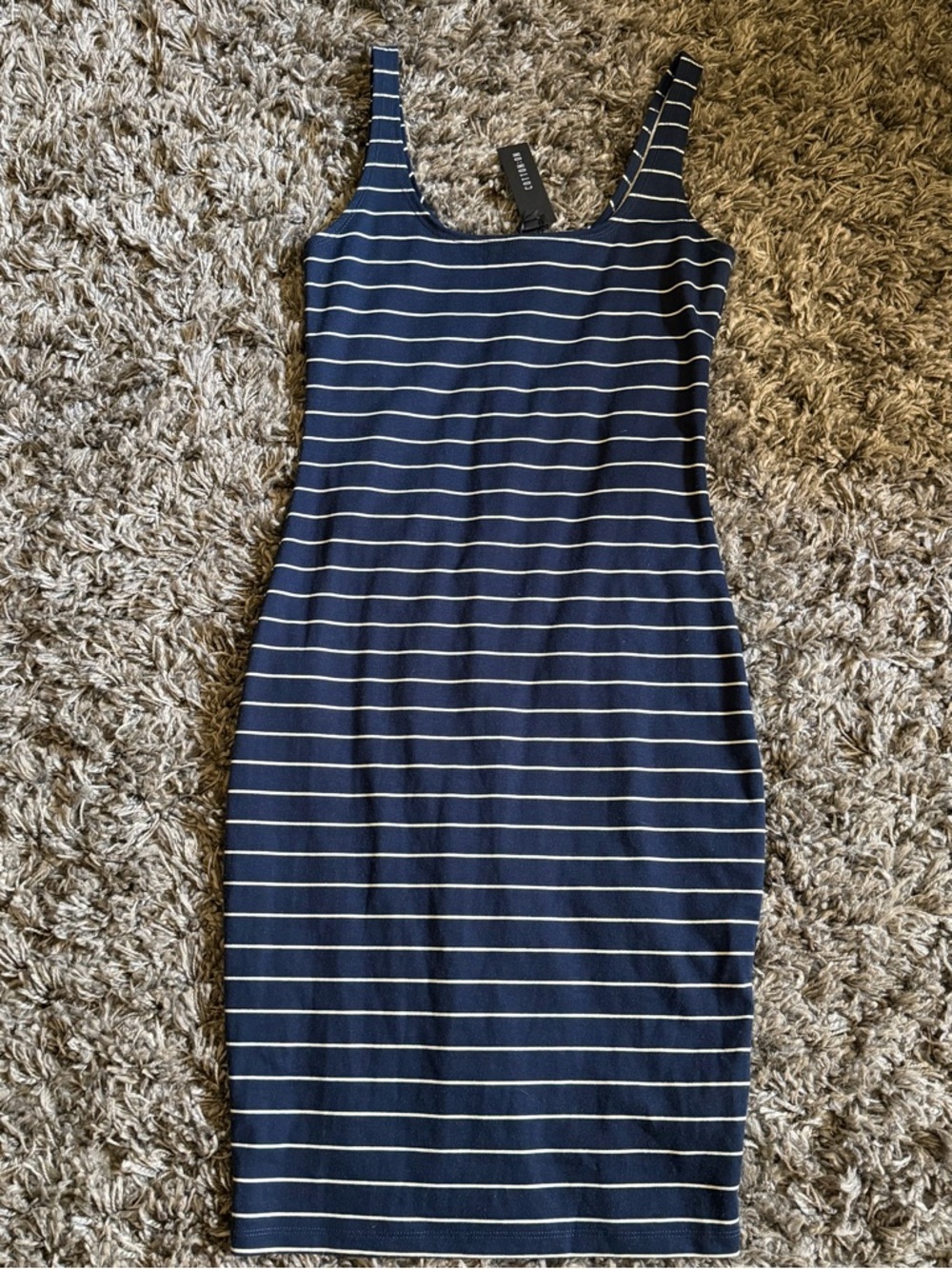 Cotton On Navy and White Striped Midi Bodycon Dress